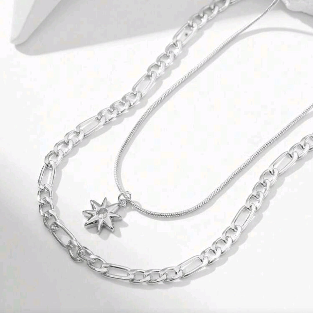 Starry Night - Set of 2 Silver Necklaces
