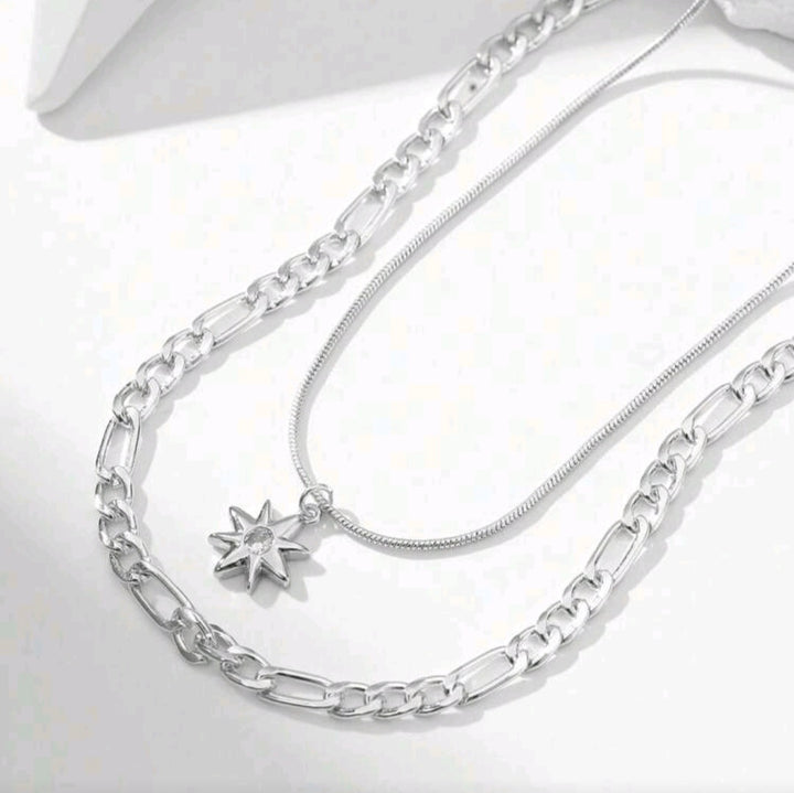 Starry Night - Set of 2 Silver Necklaces