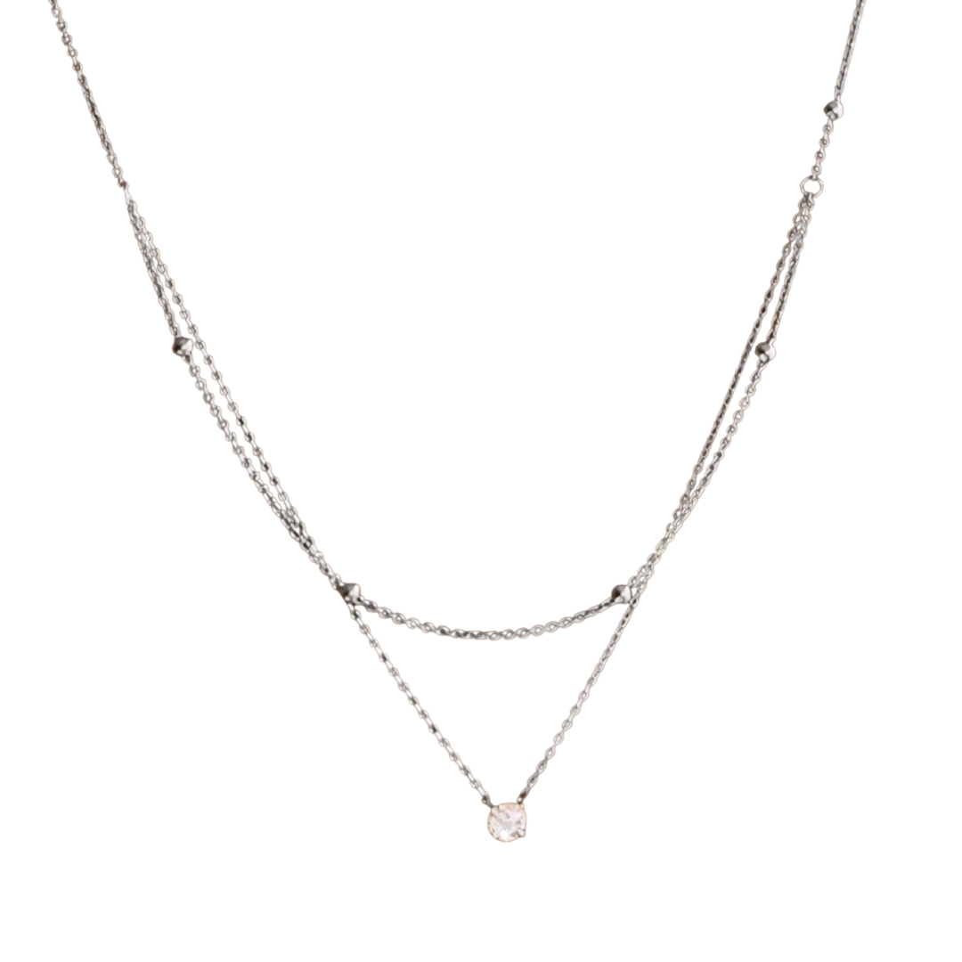 Single Gem - 2 Layers Silver Necklace
