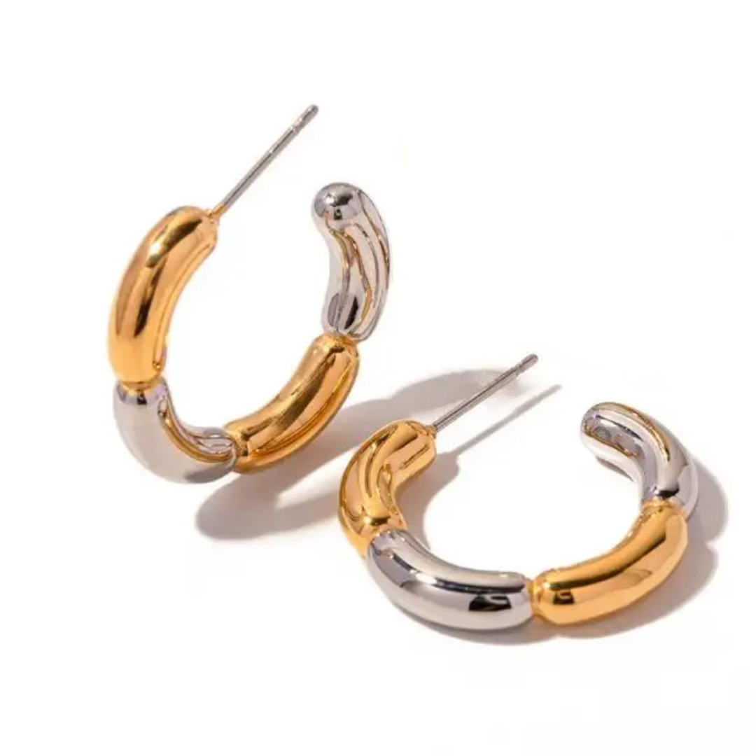 Duo Flower Hoop - Earrings (Gold & Silver)