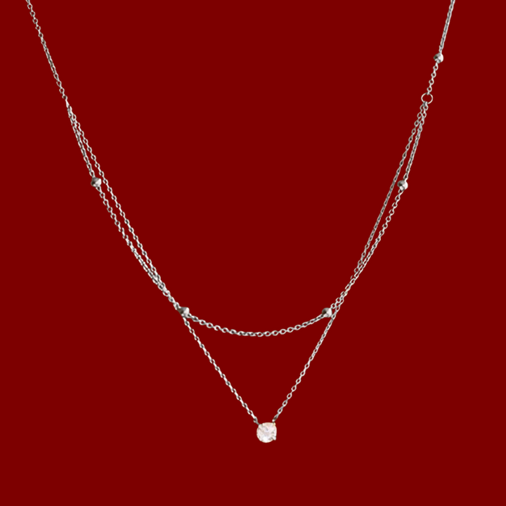 Single Gem - 2 Layers Silver Necklace