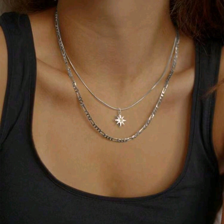 Starry Night - Set of 2 Silver Necklaces