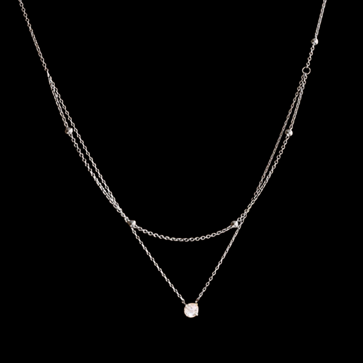 Single Gem - 2 Layers Silver Necklace